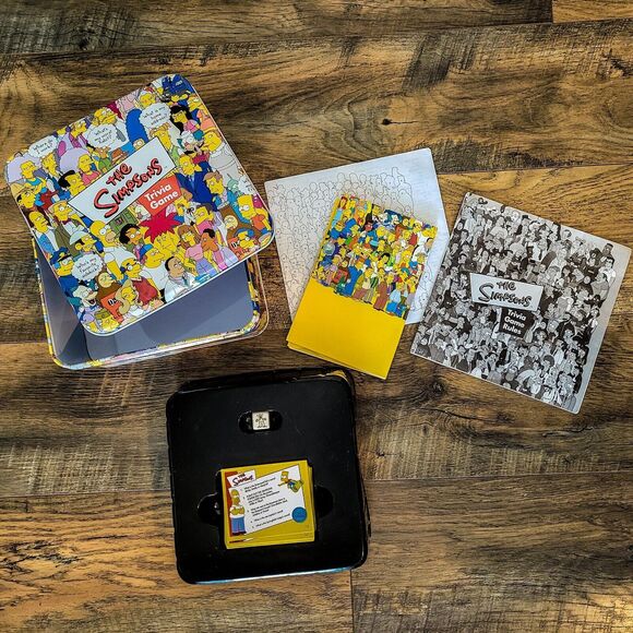 The Simpsons Trivia Card Game Collectors Tin 2000 Classic + Posters Complete VTG - Picture 2 of 2